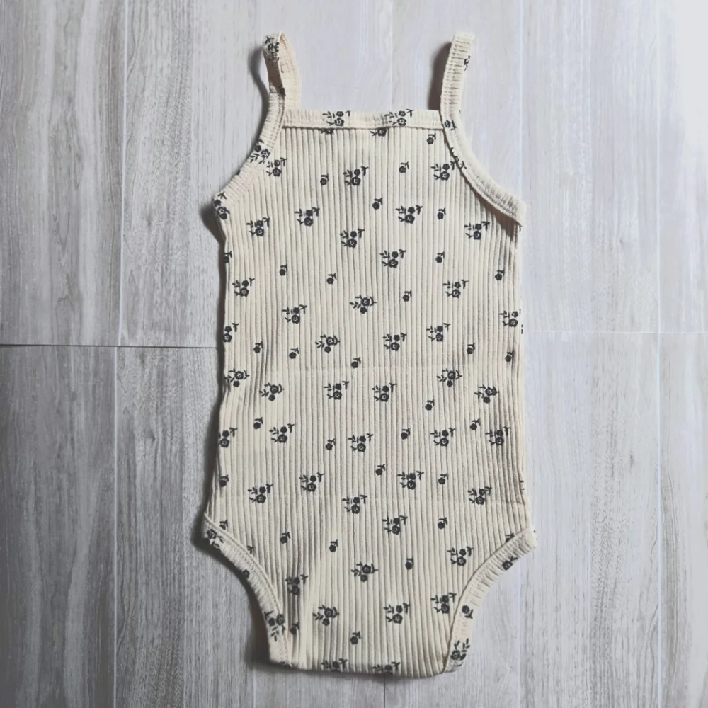 Baby Girl Ribbed 2Pc Floral Set Neutral Bodysuit & Ruffle Bloomer 9-12M Outfit
